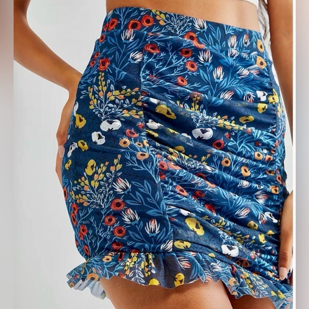 Free People Romi mesh mini skirt in blue floral size large - Picture 4 of 13